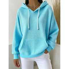 Poppy | Relaxed Waffle-Textured Hoodie with Drawstring Hood - Blue