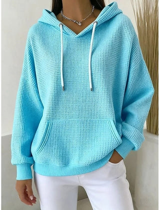 Poppy | Relaxed Waffle-Textured Hoodie with Drawstring Hood - Blue