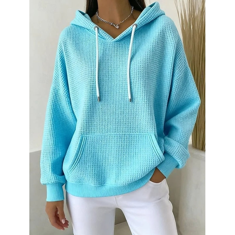 Poppy | Relaxed Waffle-Textured Hoodie with Drawstring Hood - Blue