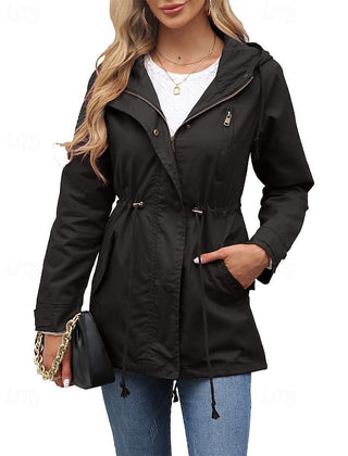 Gwendolyn | Hooded Utility Coat with Drawstring Waist - Black