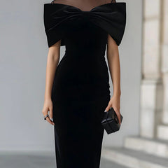 Audrey | Bodycon Midi Dress with Oversized Bow Neckline