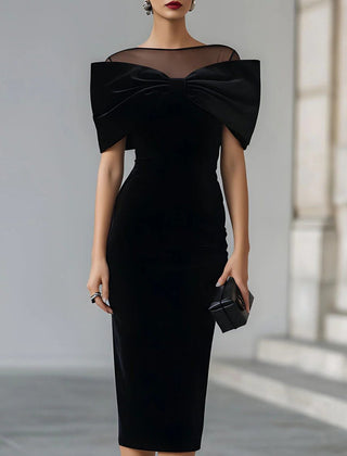 Audrey | Bodycon Midi Dress with Oversized Bow Neckline