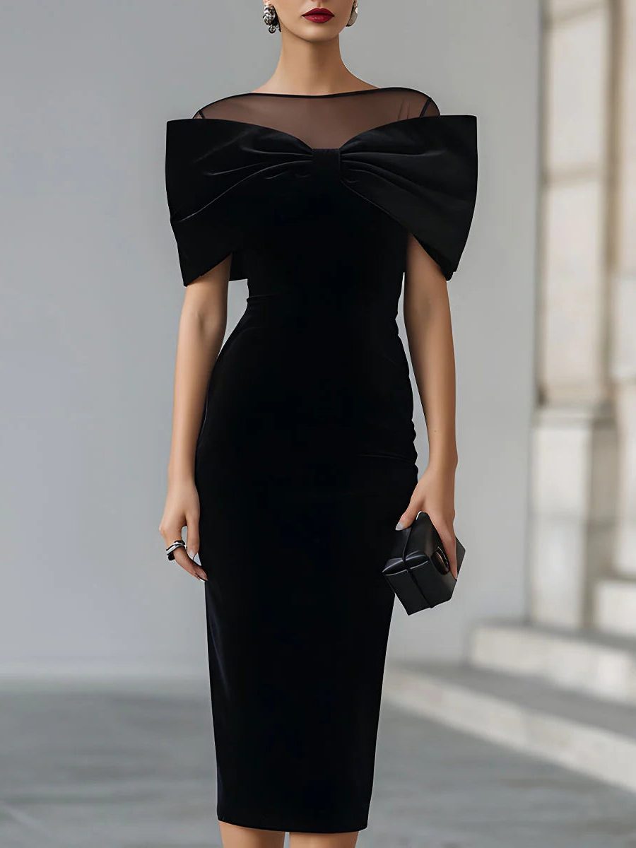 Audrey | Bodycon Midi Dress with Oversized Bow Neckline
