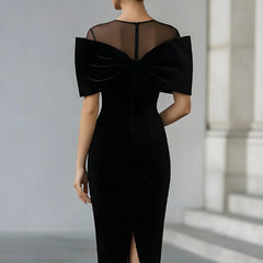 Audrey | Bodycon Midi Dress with Oversized Bow Neckline