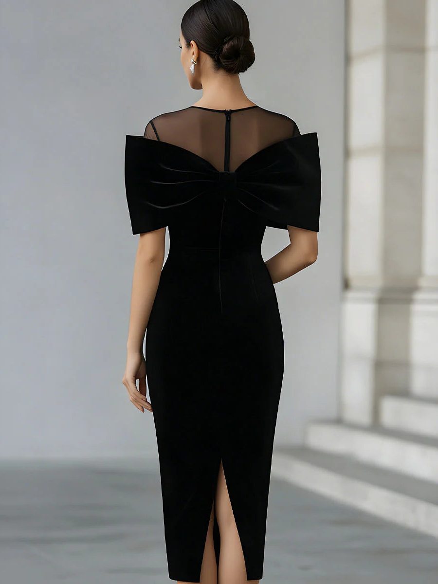 Audrey | Bodycon Midi Dress with Oversized Bow Neckline