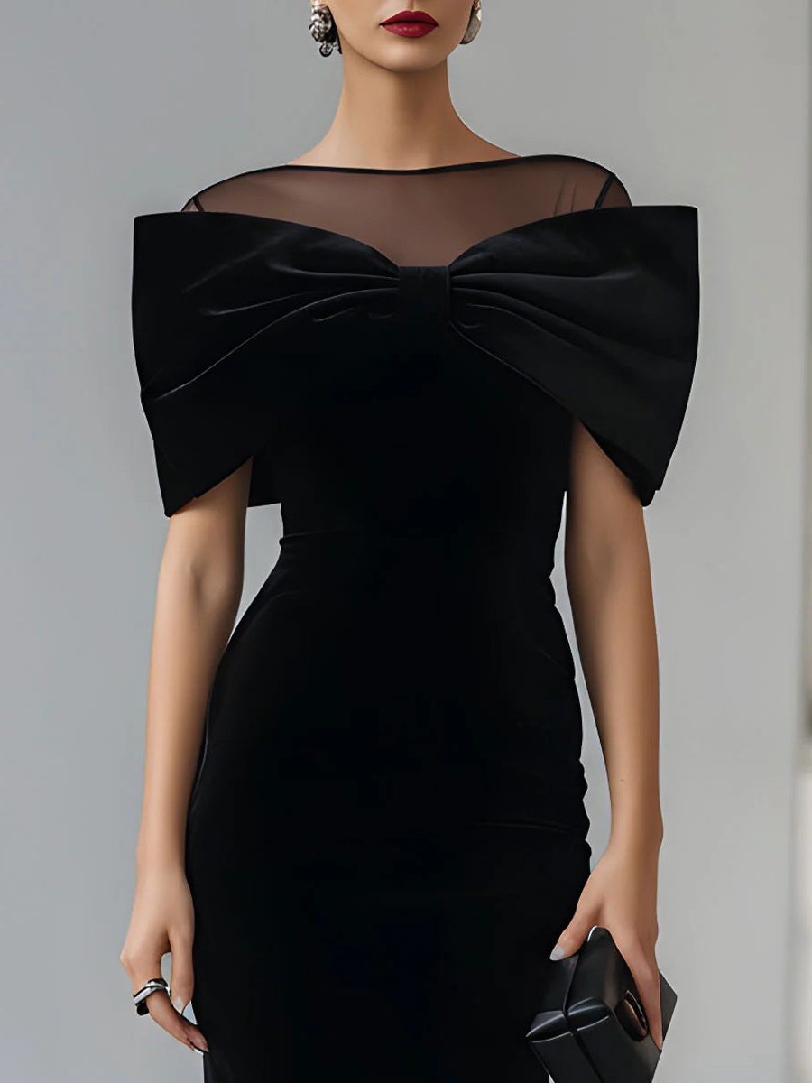 Audrey | Bodycon Midi Dress with Oversized Bow Neckline