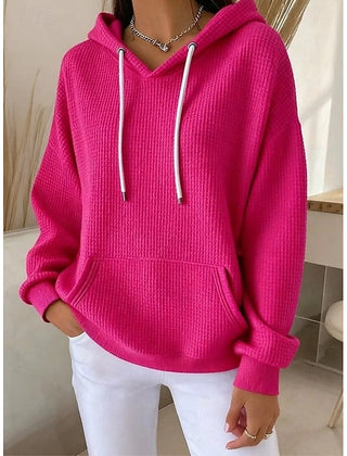 Poppy | Relaxed Waffle-Textured Hoodie with Drawstring Hood - Fuchsia
