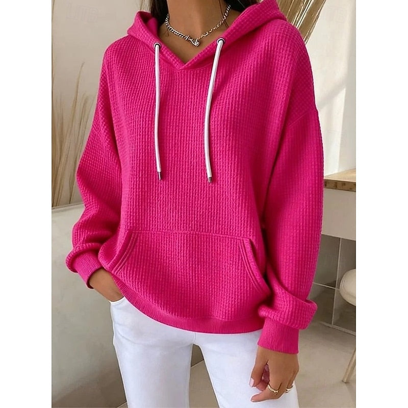 Poppy | Relaxed Waffle-Textured Hoodie with Drawstring Hood - Fuchsia
