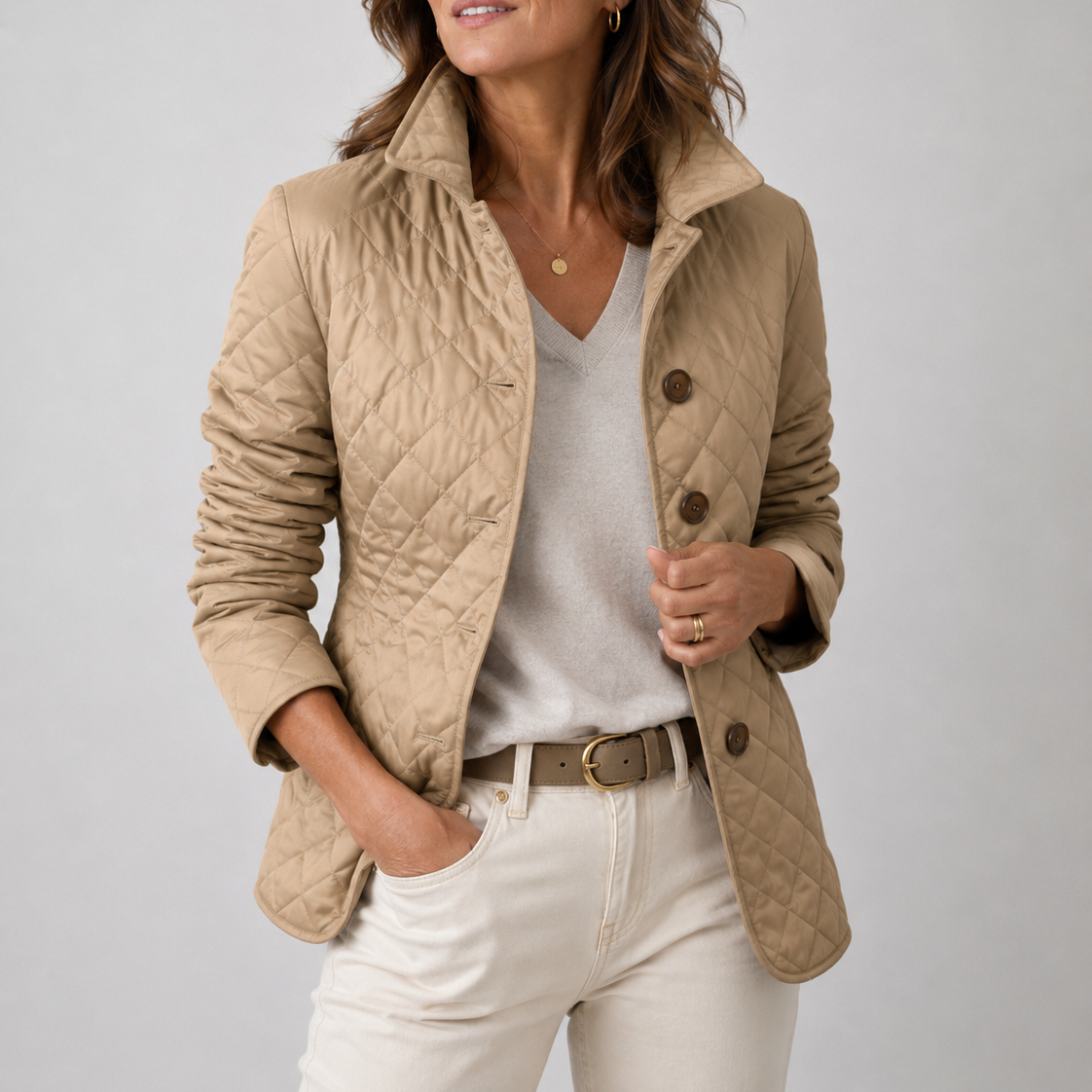 Odile Diamond Quilted Jacket - Khaki