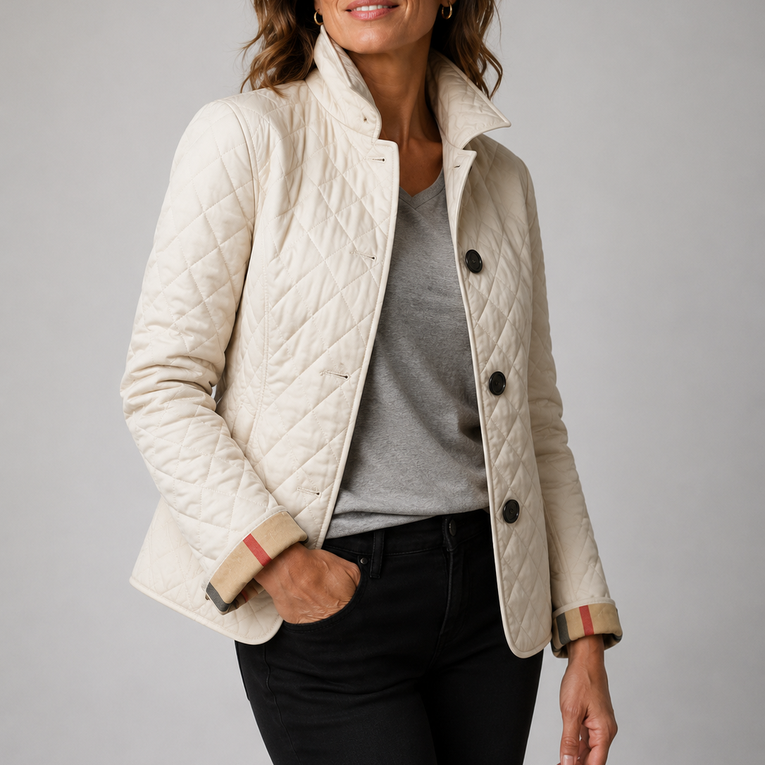 Odile Diamond Quilted Jacket - Beige
