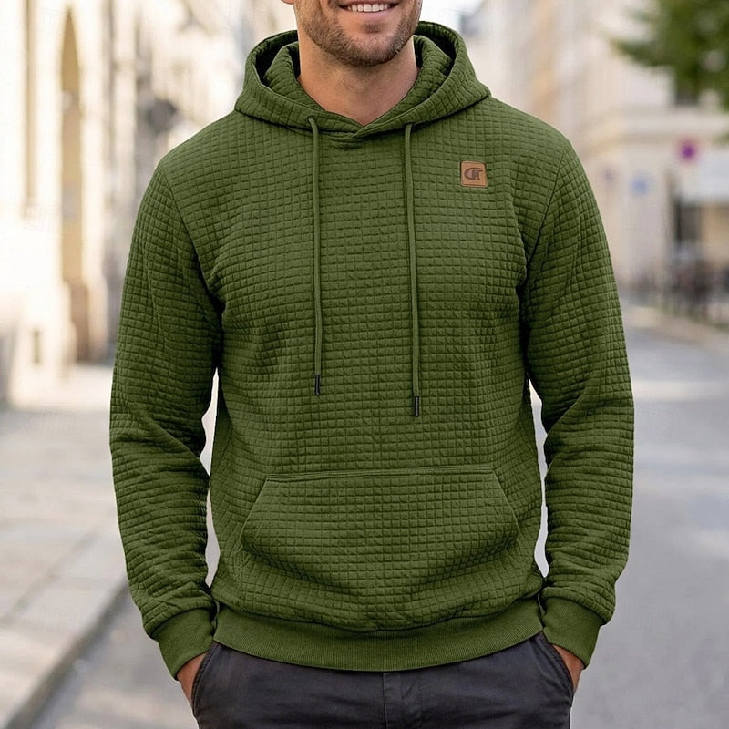 Lachlan | Waffle-Textured Hoodie with Kangaroo Pocket - Army Green