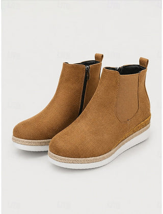 Clemence | Cushioned Wedge Ankle Boots with Braided Trim - Brown