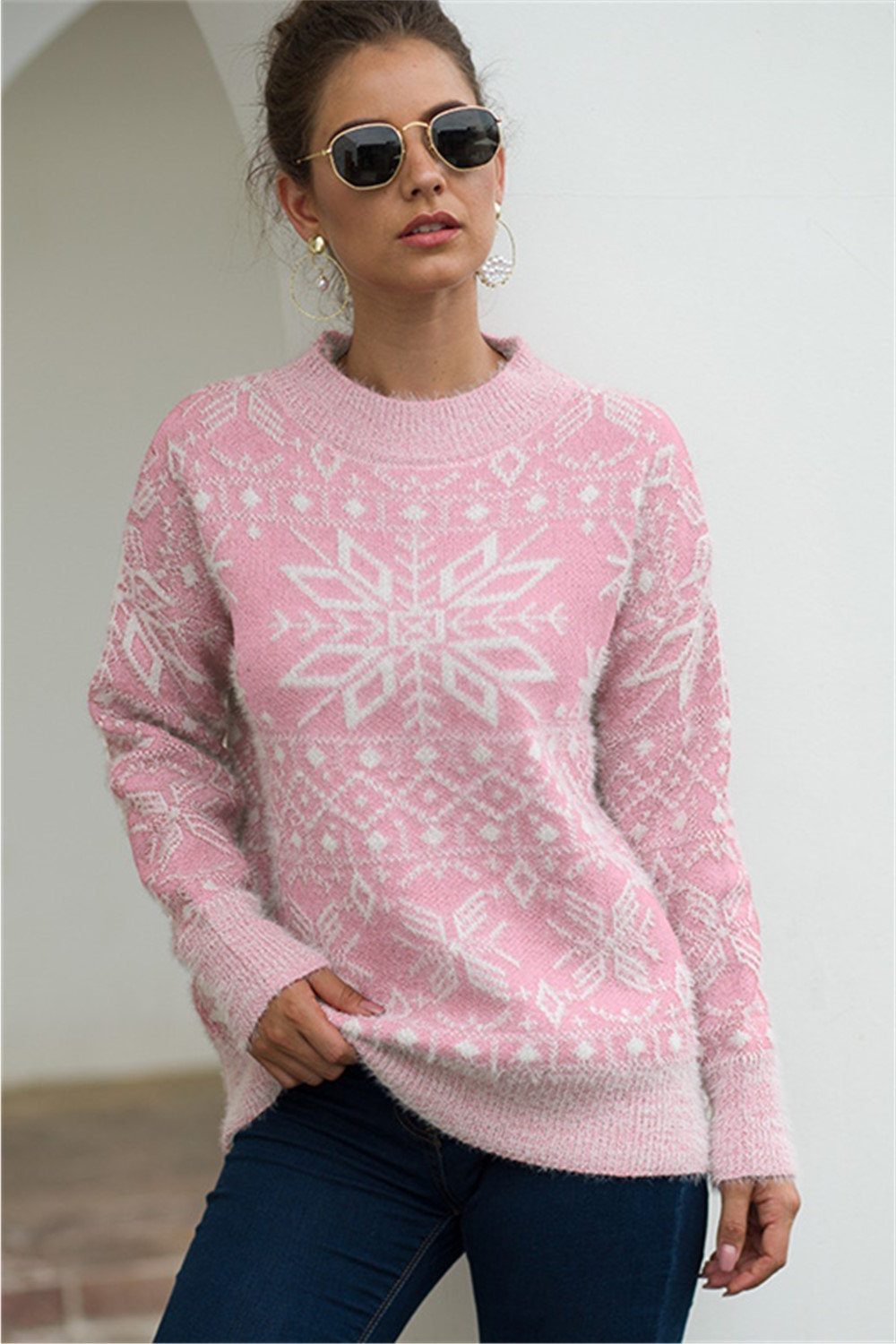 Liesel | Fluffy Snowflake Christmas Jumper with Crew Neck
