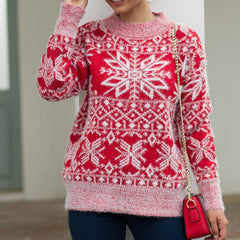 Liesel | Fluffy Snowflake Christmas Jumper with Crew Neck