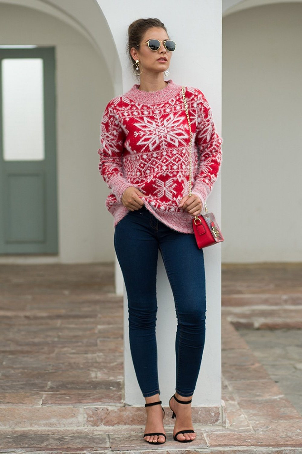 Liesel | Fluffy Snowflake Christmas Jumper with Crew Neck