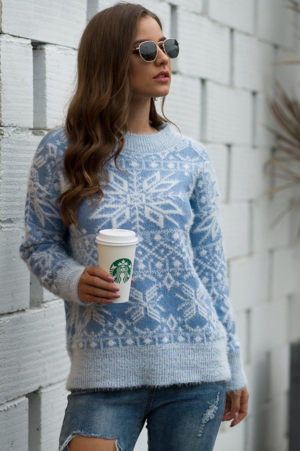 Liesel | Fluffy Snowflake Christmas Jumper with Crew Neck