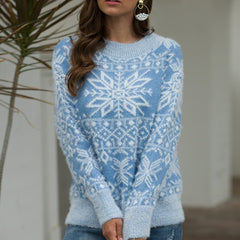 Liesel | Fluffy Snowflake Christmas Jumper with Crew Neck