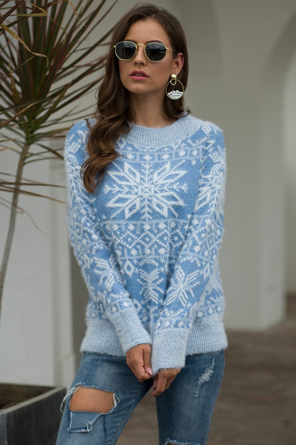 Liesel | Fluffy Snowflake Christmas Jumper with Crew Neck
