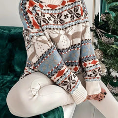Abigail | Reindeer Christmas Jumper with Ribbed Crew Neck