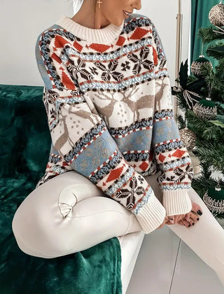 Abigail | Reindeer Christmas Jumper with Ribbed Crew Neck