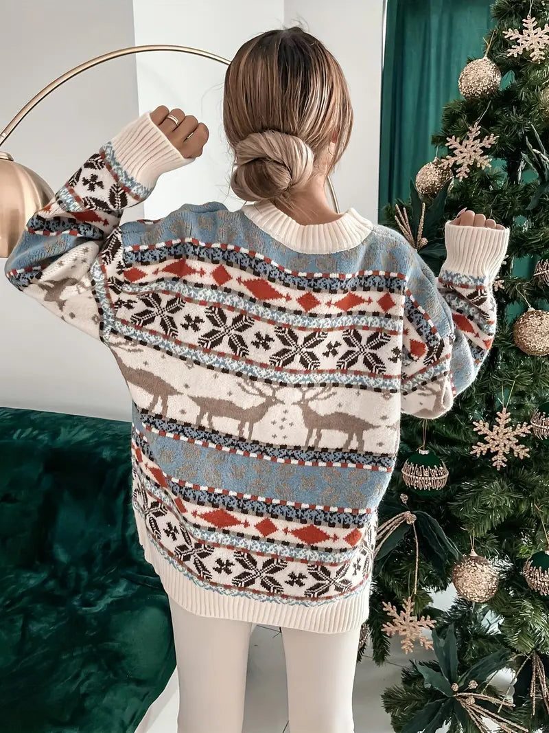 Abigail | Reindeer Christmas Jumper with Ribbed Crew Neck
