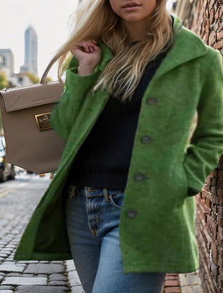 Evangeline | Tailored Button-Front Coat with Turndown Collar - Green