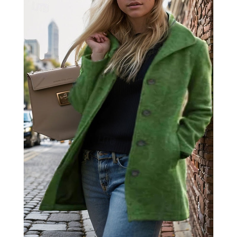 Evangeline | Tailored Button-Front Coat with Turndown Collar - Green