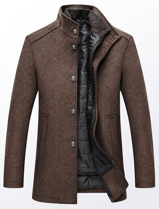 Longline Layered Overcoat with Detachable Quilted Vest in Brown