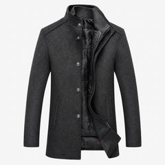 Longline Layered Overcoat with Detachable Quilted Vest in Dark Grey