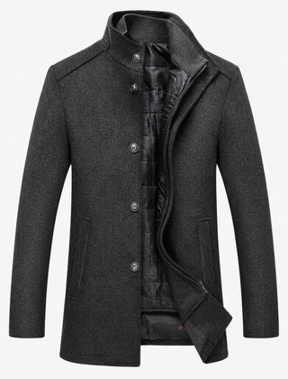 Longline Layered Overcoat with Detachable Quilted Vest in Dark Grey