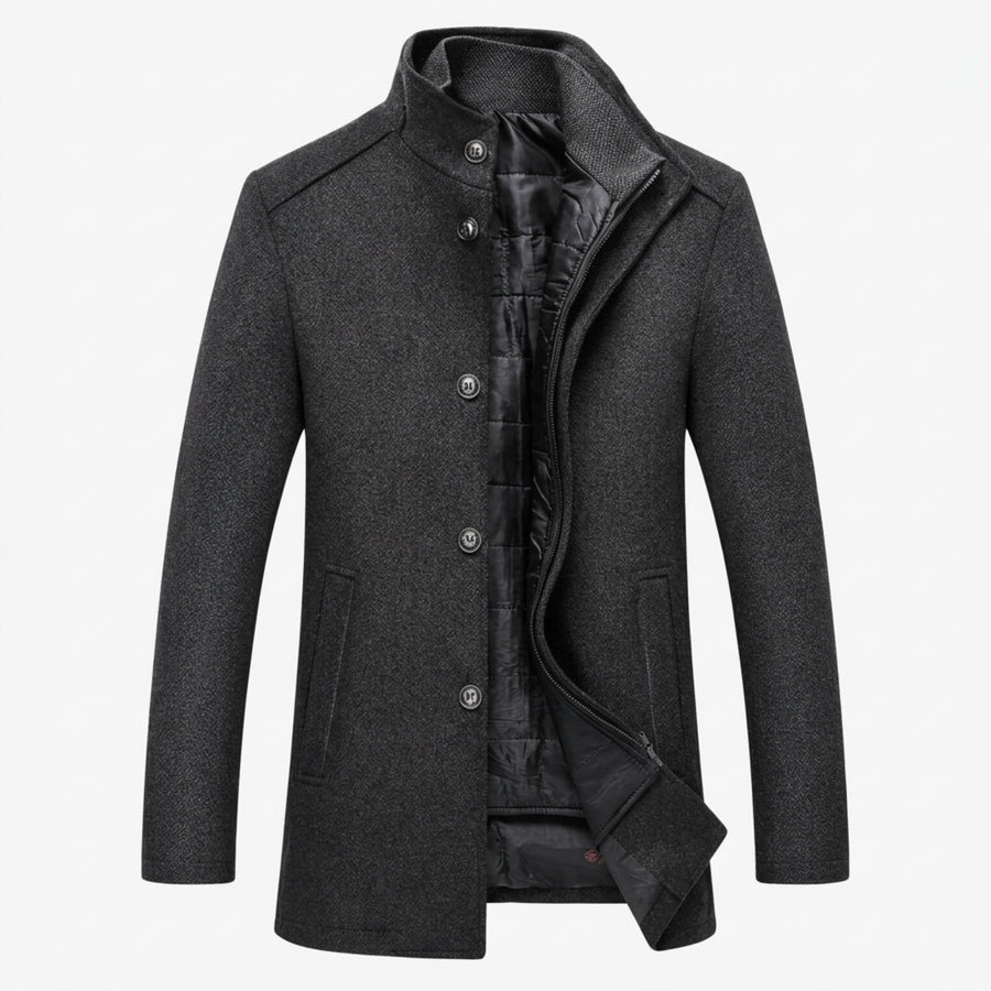 Longline Layered Overcoat with Detachable Quilted Vest in Dark Grey