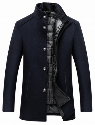 Longline Layered Overcoat with Detachable Quilted Vest in Dark Blue