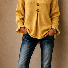Thea | Soft Ribbed Jumper with V-Neckline - Orange
