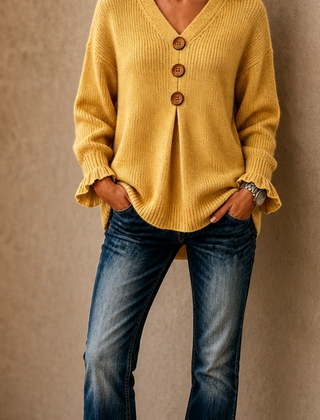 Thea | Soft Ribbed Jumper with V-Neckline - Orange