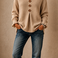 Thea | Soft Ribbed Jumper with V-Neckline - Khaki