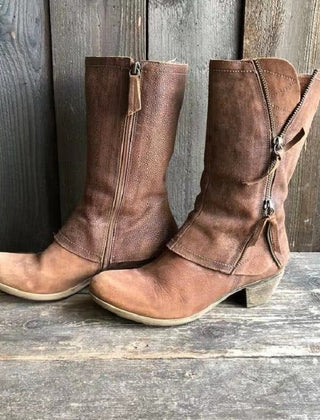 Tessa | Stacked Heel Mid-Calf Boots with Twin Side Zips