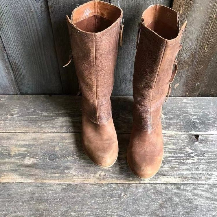 Tessa | Stacked Heel Mid-Calf Boots with Twin Side Zips