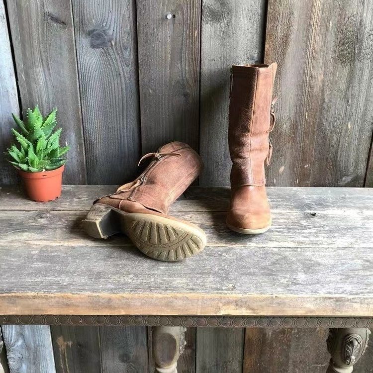 Tessa | Stacked Heel Mid-Calf Boots with Twin Side Zips