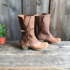 Tessa | Stacked Heel Mid-Calf Boots with Twin Side Zips