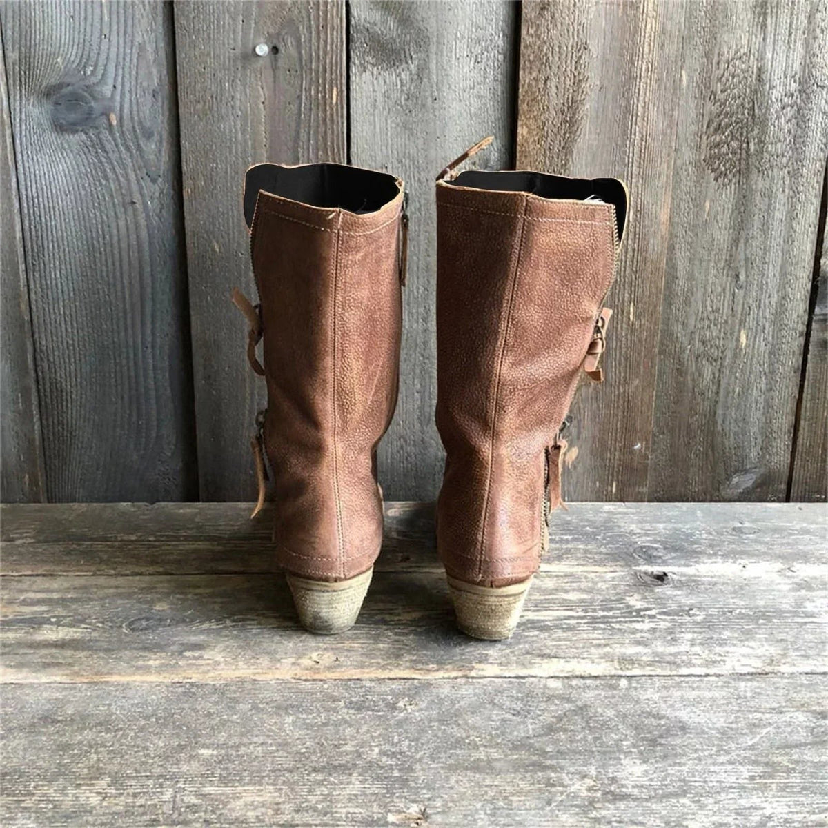 Tessa | Stacked Heel Mid-Calf Boots with Twin Side Zips