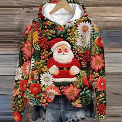 Belle | Relaxed Christmas Hoodie with Embroidered-Look Santa Print