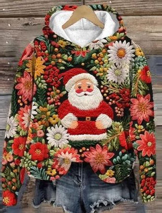 Belle | Relaxed Christmas Hoodie with Embroidered-Look Santa Print