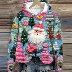 Belle | Relaxed Christmas Hoodie with Embroidered-Look Santa Print