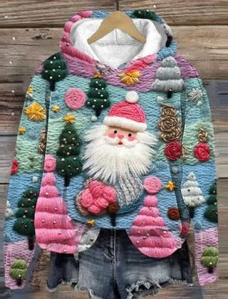 Belle | Relaxed Christmas Hoodie with Embroidered-Look Santa Print