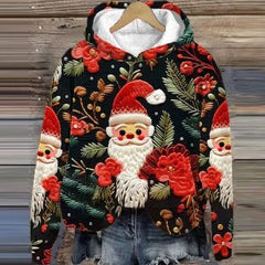 Belle | Relaxed Christmas Hoodie with Embroidered-Look Santa Print