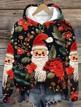 Belle | Relaxed Christmas Hoodie with Embroidered-Look Santa Print