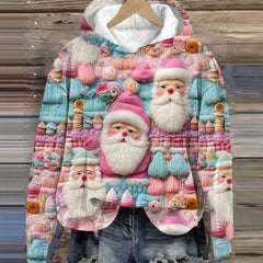 Belle | Relaxed Christmas Hoodie with Embroidered-Look Santa Print