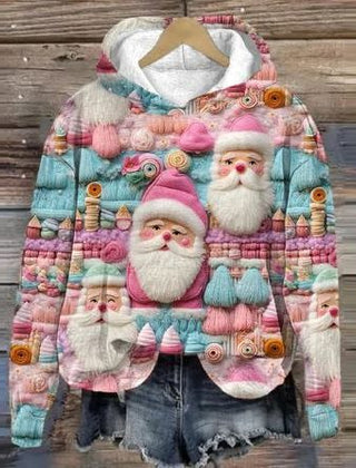 Belle | Relaxed Christmas Hoodie with Embroidered-Look Santa Print