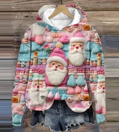 Belle | Relaxed Christmas Hoodie with Embroidered-Look Santa Print