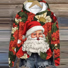 Belle | Relaxed Christmas Hoodie with Embroidered-Look Santa Print